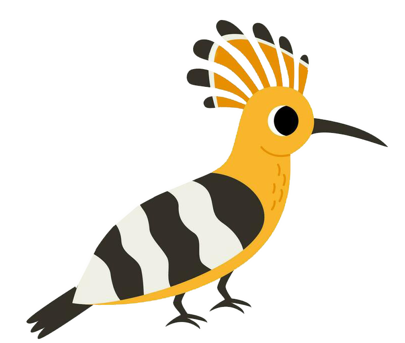 Hoopoe bird mascot — amber and black plumage with glowing energy